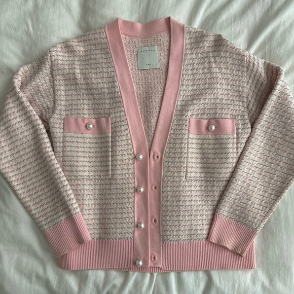 SANDRO Fancy Tweed Knit Cardigan - Pink 0 - Picture 5 of 6